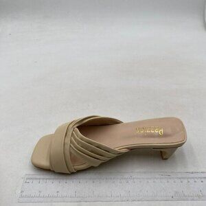 Pazzion Women's Squared Open Toe Slides Sandals Mid Block Heeled Creamy Shoes